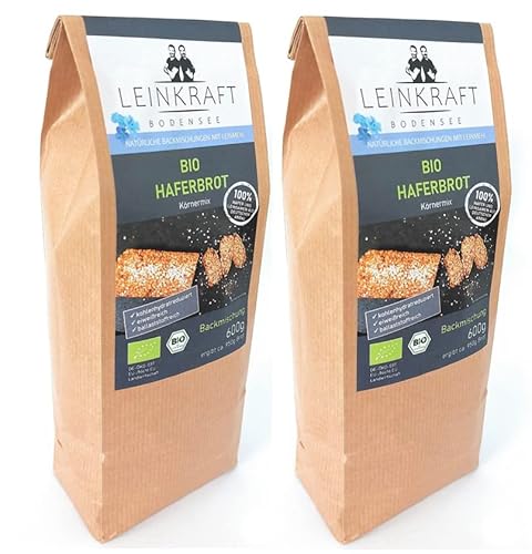 Bio Haferbrot Körnermix DIE Brotbackmischungen mit Leinmehl Vollkorn Low Carb von Leinkraft Bodensee Set 2X600g von Leinkraft Bodensee