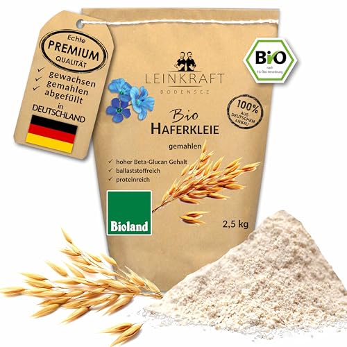 Deutsche Bio-Haferkleie gemahlen feines Mehl mit Keim Proteinreich 2500g hoher Ballaststoffgehalt von Leinkraft Bodensee