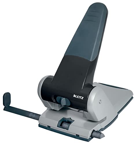 Leitz 51800095 Extrastarker Registraturlocher (65 Blatt, Anschlagschiene mit Formatvorgaben, Aluminium-Druckguss) schwarz von Leitz