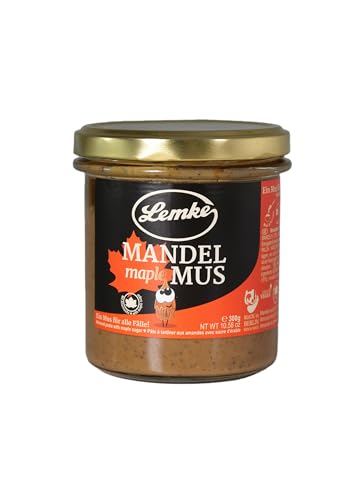 LEMKE Deluxe Mandelmus mit Ahornzucker 300g –Leicht Crunchy, angenehme Süße – Perfekt als Topping oder Aufstrich – Vegan – Aus dem Traditionshaus Lemke - made in Berlin – Nussspezialist seit 1902 von Lemke - Feines Berliner Marzipan seit 1902