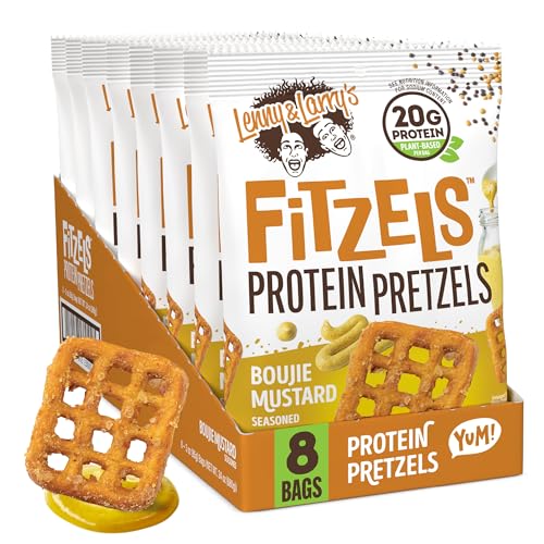 Lenny & Larry's Boujie Mustard FITZELS - herzhafte Brezel-Snacks unglaublich lecker, proteinreich, salzig, vegan, koscher, 18 g pflanzliches Protein, 8 (acht) Beutel, je 85 g von Lenny & Larry's
