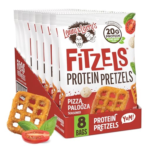 Lenny & Larry's Pizza Palooza FITZELS - Herzhafte Brezel-Snacks unglaublich lecker, proteinreich, salzig, vegan, koscher, 20 g pflanzliches Protein, 8 (acht) Beutel, je 85 g von Lenny & Larry's