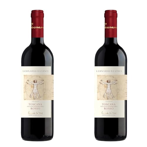 Leonardo Da Vinci Rosso Toscana IGT, der Wein hat einen weichen Geschmack und ein intensives Aroma von schwarzen Früchten, 13% Alkoholgehalt (Packung mit 2) von Leonardo da Vinci