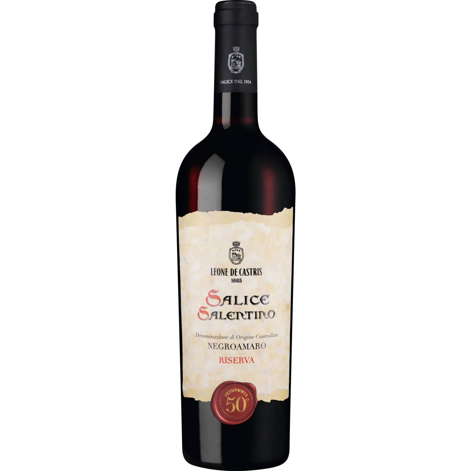 50° Vendemmia Rosso Riserva, Salice Salentino DOC, Apulien, 2020, Rotwein von Leone de Castris, Via Senatore de Castris n.26, 73015 Salice Salentino (Lecce), Italia