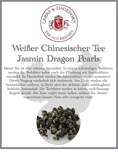 Lerbs & Hagedorn, Jasmin Dragon Pearls weiß China Tee | Angenehmer Jasmingeschmack 250g (ca. 21 Liter) Die Tasse ergibt einen hellen, milden Tee von Lerbs & Hagedorn