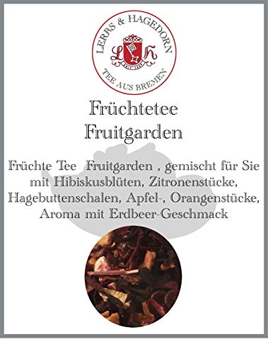 Lerbs & Hagedorn, Früchte Tee Fruitgarden | Erdbeer Geschmack 250g (ca. 21 Liter) Hibiskusblüten, Zitronenstücke, Hagebuttenschalen, Orangenstücke von Lerbs & Hagedorn