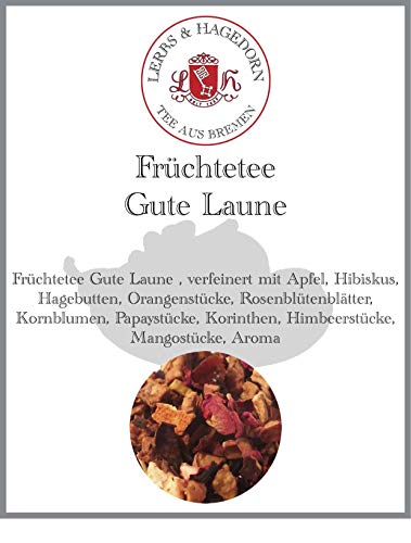 Lerbs & Hagedorn, Früchte Tee Gute Laune | 250g (ca. 21 Liter) Hibiskus, Hagebutten, Orangenstücke, Rosenblütenblätter, Kornblumen von Lerbs & Hagedorn Bremen