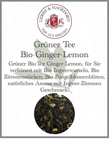Lerbs & Hagedorn, Grün Tee Bio Ginger Lemon | Ingwer Zitronen Geschmack 250g (ca. 21 Liter) Zitronenstücken, Ringelblumenblüten von Lerbs & Hagedorn