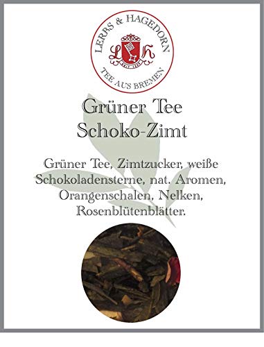 Lerbs & Hagedorn, Grün Tee Schoko Zimt | 2kg (ca. 162 Liter) Zimtzucker, Weiße Schokoladensterne, Orangenschalen, Nelken Rosenblütenblätter von Lerbs & Hagedorn