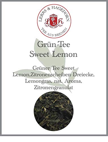 Lerbs & Hagedorn, Grün Tee Sweet Lemon| Angenehm Schöner Zitrusgeschmack 250g (ca. 21 Liter) Zitronenscheiben-Dreiecke, Lemongras, Zitronengranulat von Lerbs & Hagedorn