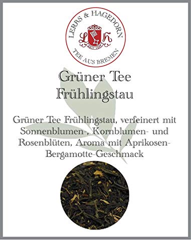 Lerbs & Hagedorn, Grüner Tee Frühlingstau | Aprikosen Bergamotte Geschmack 250g (ca. 21 Liter) Sonnenblumen-, Kornblumen- und Rosenblüten von Lerbs & Hagedorn Bremen