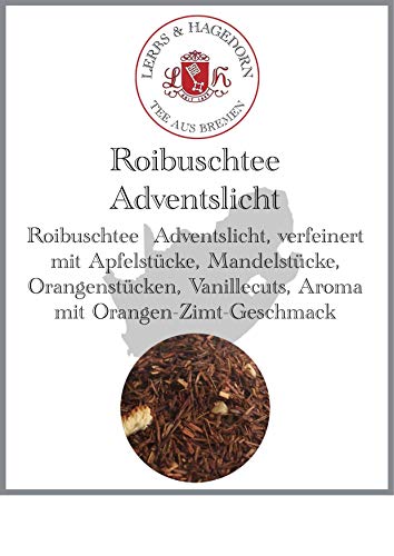 Lerbs & Hagedorn, Roibuschtee Adventslicht | Orangen Zimt Geschmack 250g (ca. 21 Liter) Apfelstücke, Mandelstücke, Orangenstücken, Vanillecuts von Lerbs & Hagedorn Bremen