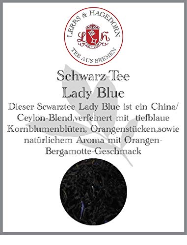 Lerbs & Hagedorn, Schwarz Tee Lady Blue | 250g (ca. 21 Liter) Tiefblaue Kornblumenblüten, Orangenstücken undCeylon und China Tee als Basis von Lerbs & Hagedorn