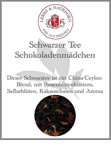 Lerbs & Hagedorn, Schwarz Tee Schokoladenmädchen|Schkokoladen Aroma 250g (ca. 21 Liter) Ceylon Tee Basis mit Rosenblütenblättern und Kakaoschalen von Lerbs & Hagedorn Bremen