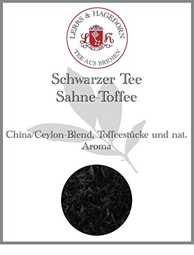 Lerbs & Hagedorn, Schwarzer Tee Sahne Toffee| Herzhafter Toffee Geschmack 250g (ca. 21 Liter) Ceylon Tee und Toffee Stücken von Lerbs & Hagedorn Bremen