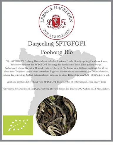 Lerbs & Hagedorn, Darjeeling Schwarztee Second FlushTGFOP1 Poobong Bio | Frisch, Blumig, Spritzig 1kg Ca. (81 Liter) von Lerbs & Hagedorn