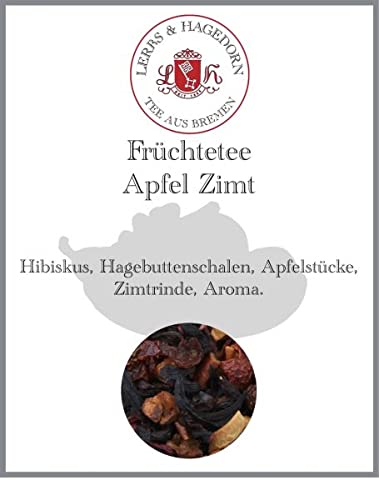 Lerbs & Hagedorn, Früchtetee Apfel Zimt |Apfel, Zimt Geschmack 250g (ca. 20 Liter) Hibiskus, Hagebuttenschalen, Apfelstücke von Lerbs & Hagedorn