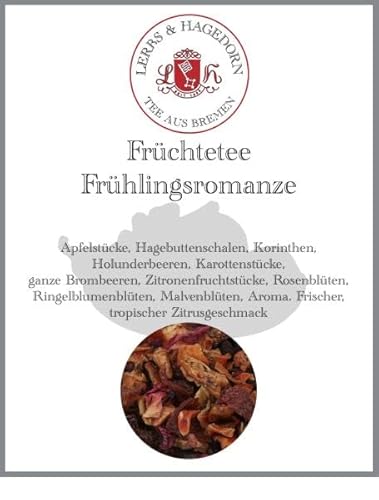 Lerbs & Hagedorn, Früchtetee Frühlingsromanze | Tropischer Zitrusgeschmack 250g (ca.18 Liter) Apfelstücke, Hagebuttenschalen, Korinthen, Holunderbeeren von Lerbs & Hagedorn