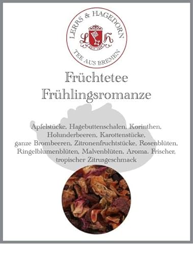 Lerbs & Hagedorn, Früchtetee Frühlingsromanze | Tropischer Zitrusgeschmack 250g (ca.18 Liter) Apfelstücke, Hagebuttenschalen, Korinthen, Holunderbeeren von Lerbs & Hagedorn