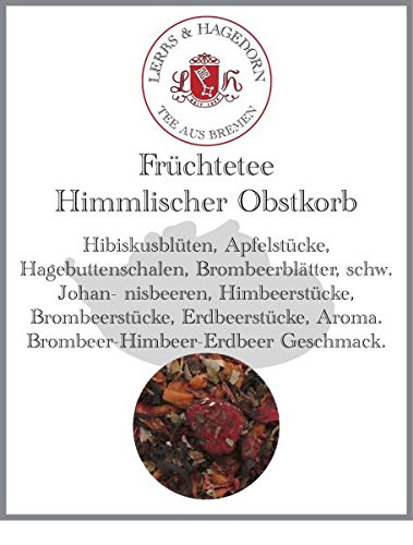 Lerbs & Hagedorn, Früchtetee Himmlischer Obstkorb | Brombeer-Himbeer-Erdbeer Geschmack 1kg (ca. 50 Liter) Hibiskusblüten, Apfelstücke, Hagebuttenschalen von Lerbs & Hagedorn