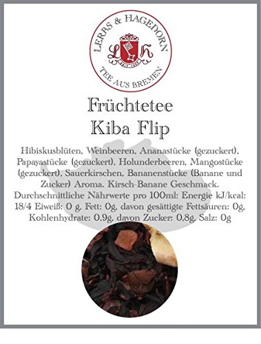 Lerbs & Hagedorn, Früchtetee Kiba Flip | Kirsch-Banane Geschmack 1kg (ca. 50 Liter) Hibiskusblüten, Weinbeeren, Ananastücke, Papayastücke von Lerbs & Hagedorn