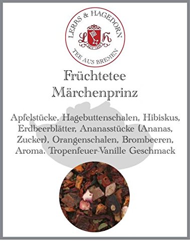 Lerbs & Hagedorn, Früchtetee Märchenprinz | Tropenfeuer-Vanille Geschmack 1kg (ca. 50 Liter) Apfelstücke, Hagebuttenschalen, Hibiskus, Erdbeerblätter von Lerbs & Hagedorn