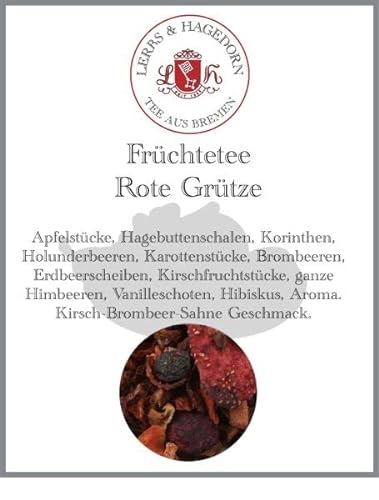 Lerbs & Hagedorn, Früchtetee Rote Grütze | Kirsch-Brombeer-Sahne Geschmack 250g (ca.18 Liter) Apfelstücke, Hagebuttenschalen, Korinthen von Lerbs & Hagedorn