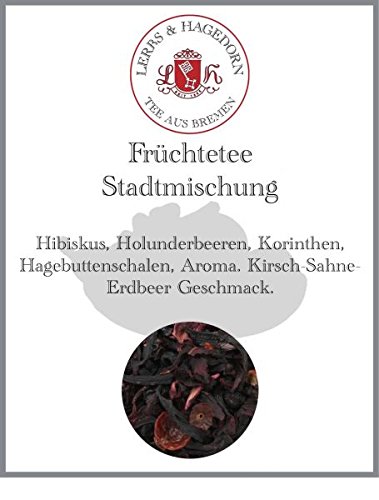 Lerbs & Hagedorn, Früchtetee Stadtmischung | Kirsch-Sahne-Erdbeer Geschmack 1kg (ca. 50 Liter) Hibiskus, Holunderbeeren, Korinthen von Lerbs & Hagedorn