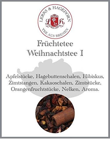 Lerbs & Hagedorn, Früchtetee Weihnachtstee I | 1kg (ca. 50 Liter) Apfelstücke, Hagebuttenschalen, Hibiskus, Zimtstangen, Kakaoschalen, Zimtstücke von Lerbs & Hagedorn