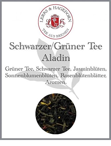 Lerbs & Hagedorn, Grüner und Schwarzertee Aladin | Aprikosengeschmack 250g (ca. 21 Liter) Jasminblüten, Sonnenblumenblüten, Rosenblätter von Lerbs & Hagedorn