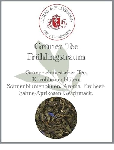 Lerbs & Hagedorn, Grüner Tee Frühlingstraum 1kg | Erdbeer-Sahne-Aprikosen Geschmack 1kg (Ca. 81 Liter) Kornblumenblüten von Lerbs & Hagedorn Bremen