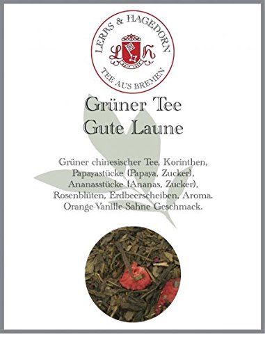 Lerbs & Hagedorn, Grüner Tee Gute Laune 1kg | Orange-Vanille-Sahne Geschmack 1kg (Ca. 81 Liter) Korinthen, Papayastücke von Lerbs & Hagedorn