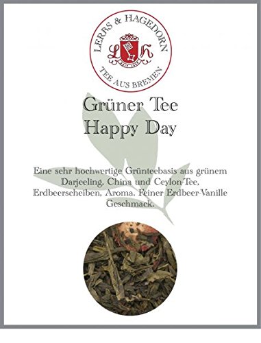 Lerbs & Hagedorn, Grüner Tee Happy Day 1kg | Feiner Erdbeer-Vanille Geschmac 1kg (Ca. 81 Liter) Erdbeerscheiben von Lerbs & Hagedorn