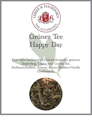 Lerbs & Hagedorn, Grüner Tee Happy Day | Feiner Erdbeer-Vanille Geschmac 250g (Ca. 20 Liter) Erdbeerscheiben von Lerbs & Hagedorn