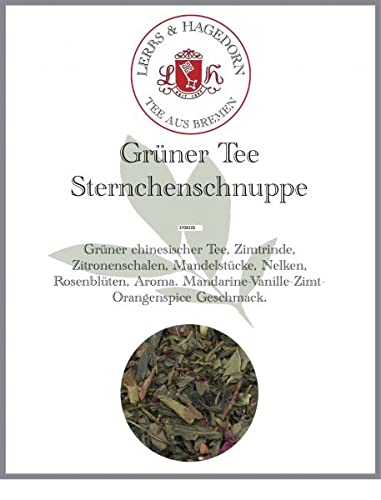 Lerbs & Hagedorn, Grüner Tee Sternchenschnuppe | Mandarine-Vanille-Zimt-Orangenspice Geschmack 250g (Ca. 20 Liter) Zimtrinde, Zitronenschalen von Lerbs & Hagedorn