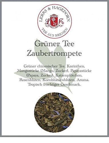 Lerbs & Hagedorn, Grüner Tee Zaubertrompete 1kg | Tropisch-fruchtiger Geschmack 1kg (Ca. 81 Liter) Korinthen, Mangostücke von Lerbs & Hagedorn