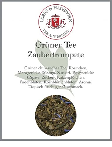 Lerbs & Hagedorn, Grüner Tee Zaubertrompete | Tropisch-fruchtiger Geschmack 250g (Ca. 20 Liter) Korinthen, Mangostücke von Lerbs & Hagedorn