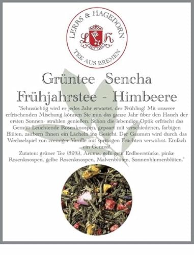 Lerbs & Hagedorn, Grüntee Sencha Frühjahrstee | Erfrischend Fruchtig Vanille 1kg (ca. 81 Liter) Mit Pinken Und Gelben Rosenknospen von Lerbs & Hagedorn