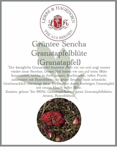 Lerbs & Hagedorn, Grüntee Sencha Granatapfelblüte | Fruchtig Süße Note 1kg (ca. 81 Liter) Mit Granatapfelkernen, Rosen-, Granatapfelblüten von Lerbs & Hagedorn