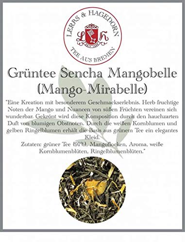 Lerbs & Hagedorn, Grüntee Sencha Mangobelle | Herb-Fruchtig Süß 1kg (ca. 81 Liter) Mit Mango, Weißen Kornblumenblüten, Ringelblumenblüten von Lerbs & Hagedorn