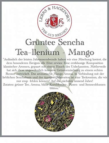 Lerbs & Hagedorn, Grüntee Sencha Tea–llenium | Aromatische Mangonote 1kg (ca. 81 Liter) Mit Blauen Kornblumen-, Rosen-, Sonnenblumeblüten von Lerbs & Hagedorn