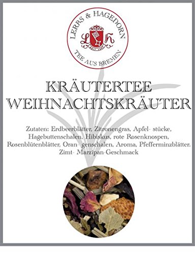 Lerbs & Hagedorn, Kräutertee Weihnachtskräuter | Zimt, Marzipan 2kg Ca. (162 Liter) Apfelstücke (Geröstet), Erdbeerblätter, Zitronengras von Lerbs & Hagedorn