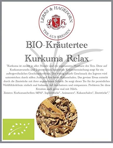 Lerbs & Hagedorn, BIO Kräutertee Kurkuma Relax | Kurkuma Ingwer Kakao Zimt 1kg (ca. 81 Liter) Mit Ingwer, Anissamen, Kakaoschalen, Zimt von Lerbs & Hagedorn
