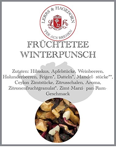 Lerbs & Hagedorn, Früchtetee Winterpunsch | Zimt, Marzipan, Rum 2kg Ca. (162 Liter) Hibiskus, Korinthen, Apfelstücke, Holunderbeeren von Lerbs & Hagedorn