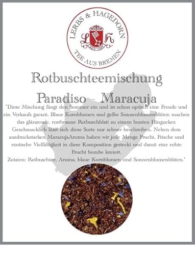 Lerbs & Hagedorn, Roibuschtee Paradiso | Sehr Fruchtig Exotisch 1kg (ca. 81 Liter) Mit Blauen Kornblumen- und Sonnenblumenblüten von Lerbs & Hagedorn