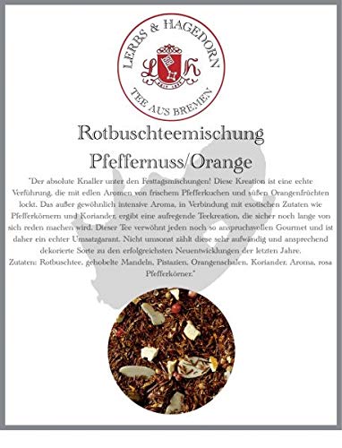 Lerbs & Hagedorn, Roibuschtee Pfeffernuss/Orange | Pfeffernuss Orange Geschmack 1kg (ca. 81 Liter) Mit Mandeln, Pistazien, Koriander von Lerbs & Hagedorn