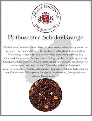 Lerbs & Hagedorn, Roibuschtee Schoko/Orange | Frisch-Fruchtig Schokolade Orange Geschmack 1kg (ca. 81 Liter) Mit Schokoladenplättchen, Orangenschalen von Lerbs & Hagedorn