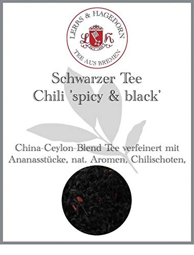 Lerbs & Hagedorn, Schwarzer Tee Chili spicy & black|Würzig Fruchtiger Geschmack 250g (ca. 21 Liter) Ceylon Tee Basis mit Chili und Ananasstücken von Lerbs & Hagedorn
