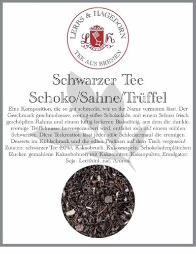 Lerbs & Hagedorn, Schwarzer Tee Schoko/Sahne/Trüffel | Cremig Süß 1kg (ca. 81 Liter) Mit Kakaobruch, Kokosraspeln, Schokoladenplättchen von Lerbs & Hagedorn