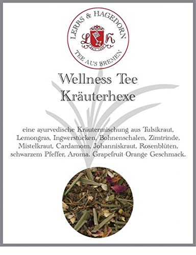 Lerbs & Hagedorn, Wellness Tee Kräuterhexe | Grapefruit-Orange Geschmack 1kg (ca. 71 Liter) Tulsikraut, Lemongras, Ingwerstücken, Bohnenschalen von Lerbs & Hagedorn